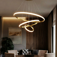 Lustre LED moderne à 3 anneaux en or brossé, luminaires suspendus pour projets de luxe commerciaux, restaurants, hôtels, villas