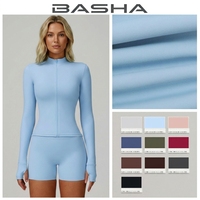 Veste de yoga et de course à pied pour femmes BASHAsports, fermeture éclair sur le devant, manches longues, séchage rapide, respirante, vêtements de sport pour la salle de sport et la remise en forme avec logo personnalisé