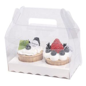 Kunden spezifisches Druck logo <span class=keywords><strong>2</strong></span>/3 Stück Mini-Kuchen Erdbeer kuchen Dessert boxen PVC-Fenster transparente Cupcake-Boxen mit Griff - Product Image 3