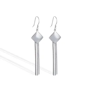 Кисточкой дизайн уникальный дизайн 925 стерлингового серебра длинные висячие серьги с бахромой Геометрические Квадратные Подарки для женщин и девочек