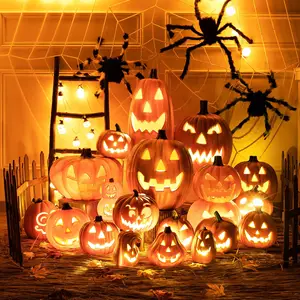 Hadiah halloween plastik mainan properti kerajinan patung dekorasi rumah lampu labu halloween jack o Dekorasi lentera
