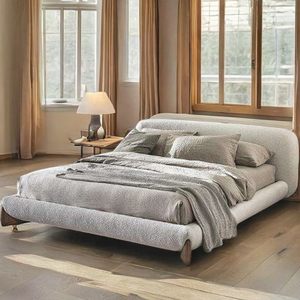 Mobilier de Chambre Moderne en Bois Massif de Noyer, Lit King Size Softbay Capitonnage Tissu Blanc Italien, Ensemble Modulaire Réfrigérant et Rotatif <span class=keywords><strong>Queen</strong></span> - Product Image 3