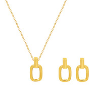 Parure de bijoux vintage française avec pendentif ovale et boucles d'oreilles en acier 316L, collier et boucles d'oreilles géométriques creuses en or 18 carats