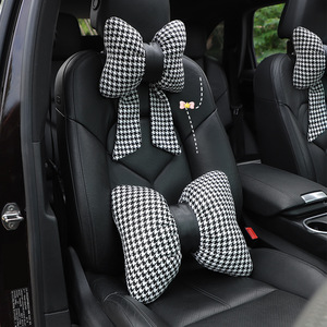 Houndstooth Bow Car Headrest Neck Support Pillow U Shape Ergonomic Lumbar Cushion For All Seasons General Use - Product Image 1
