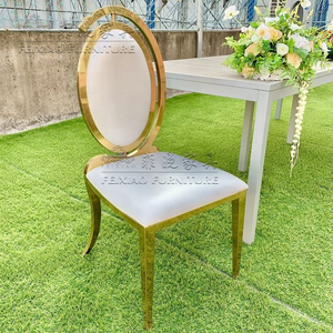 Sillas de Banquete Ovaladas <span class=keywords><strong>para</strong></span> Eventos de Hotel, Precio de Fábrica al por Mayor, Sillas de Comedor de Acero Inoxidable Dorado con Respaldo de PU <span class=keywords><strong>para</strong></span> Bodas - Product Image 2