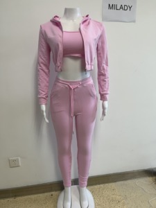 Commercio all'<span class=keywords><strong>ingrosso</strong></span> di alta qualità Logo personalizzato cotone <span class=keywords><strong>donna</strong></span> Crop Blanks felpe con cappuccio Set 3 pezzi due pezzi Set <span class=keywords><strong>abbigliamento</strong></span> <span class=keywords><strong>donna</strong></span> - Product Image 6