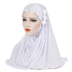 Hijab con cristales y flores satinadas para mujer, hiyab de amira instantáneo, colección de ramodan, hijab instantáneo