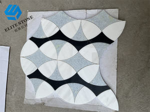 Piastrelle a Mosaico con Design Moderno a Foglia e Fiore <span class=keywords><strong>in</strong></span> <span class=keywords><strong>Marmo</strong></span> Bianco di Carrara Italiano <span class=keywords><strong>per</strong></span> <span class=keywords><strong>Pavimenti</strong></span> e Pareti di Ville, <span class=keywords><strong>Marmo</strong></span> Bianco Greco di Thassos - Product Image 5