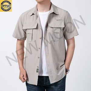 Chemise de pêche personnalisée multi-poches à manches courtes en polyester à séchage rapide, protection UV, col boutonné, chemise de pêche pour homme - Product Image 3