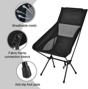 Chaise <span class=keywords><strong>de</strong></span> camping pliable d'extérieur portable, capacité <span class=keywords><strong>de</strong></span> charge <span class=keywords><strong>de</strong></span> 130 kg, dossier, pêche, croquis, plage, chaise <span class=keywords><strong>de</strong></span> lune - Product Image 5