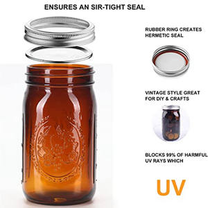 Bouteille de conservation en verre ambré DD1834 de 32 oz à large ouverture pour confiture, boissons et stockage, avec couvercle hermétique - Product Image 6