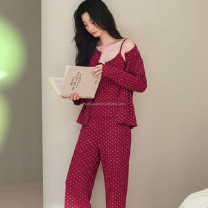 3-in-1 Pyjama 100% Baumwolle Damen Langarm 2026 Neu Trägerloses Dreiteiliges Set Modischer Bedruckter Schlafanzug - Product Image 4