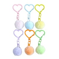 Pendentif boule en peluche mignon et coloré avec boucle en forme de cœur et boucle à 8 caractères, porte-clés DIY, porte-clés pompon doux, accessoire de sac, promotion