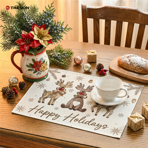 Ensemble de sets de table de Noël de style nordique, fabriqués à la machine, lavables, isolants, en lin, à motif uni, pour la décoration de la maison - Product Image 1