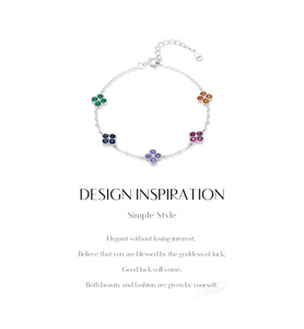 S925 Silver Flower Shape <b>Bracelet</b> With Colorful Zircon Stones Prong Setting Chain Link Women's <b>Cute</b> Everyday Wear Jewelry - Product Image 6