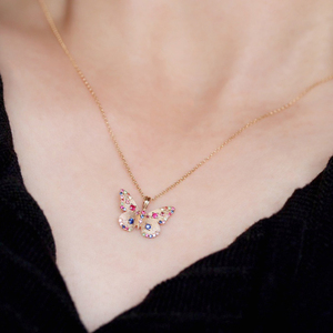 Aazuo Luxury Jewelry 18K <b>Rose</b> <b>Gold</b> Real Natural Sapphire Real Diamonds Butterfly <b>Pendant</b> <b>Necklace</b> Engagement Wedding Gift Women - Product Image 5