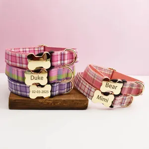 Collar de perro ajustable para perros tallado hebilla de Metal forma de hueso hebilla Collar Floral collar de mascota conjunto de correa grabado personalizado - Product Image 1