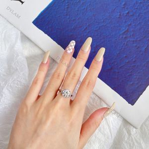 Dylam Hot Sale Flower Shape Bling Anniversary Modern Simple Bride Pave for Eternity <b>Couples</b> CZ 5A <b>Ring</b> Sterling Silver 925 - Product Image 2