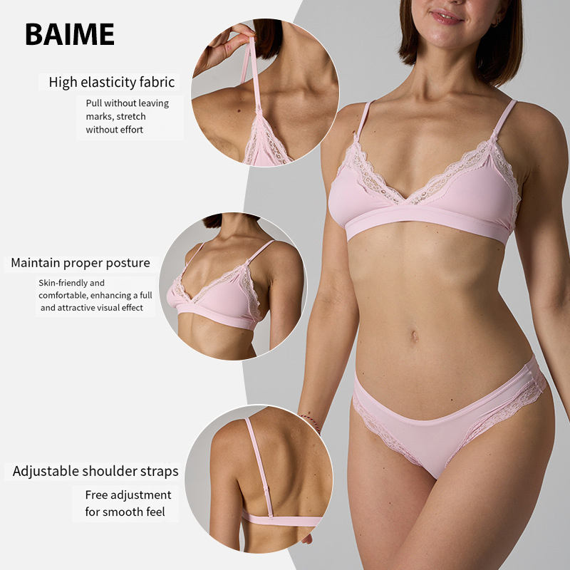 Wholesale Women's Sexy Lace Lingerie Bra & Panty Set Deep V Shape Ultra Thin Bra Underwear Set