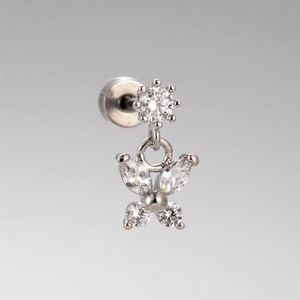 Copper CZ Dangle <b>Piercing</b> <b>Earrings</b> with Butterfly Heart Cross Charms | Stainless Steel Barbell Cartilage Jewelry for Women - Product Image 4