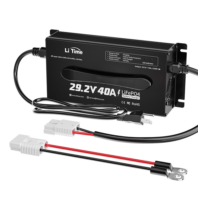 Efficient Charging 24V 40A LiFePO4 Chargers Ironphosphate 57.08 Inch Output Cable Lithium Battery Charger with LED Indicators