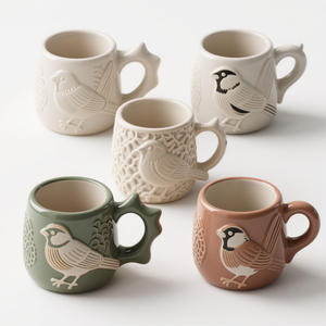 Nuovo! Tazza in Ceramica Brambling 12OZ - Design Uccello Dipinto a Mano, Petto e Ali Arancioni, Adatta al Microonde - Product Image 1