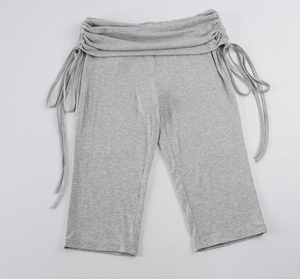 Shorts décontractés d'été pour femme, style minimaliste, taille basse, froncé, à nouer, taille repliable, coupe ajustée moulante - Product Image 6