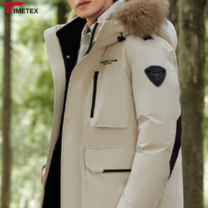 TIMETEX-Manteau personnalisé en duvet pour homme, grande taille, capuche en fourrure de duvet gris, tissu de laine formel, fermeture à glissière, motif lettre, sans col sur le devant - Product Image 3