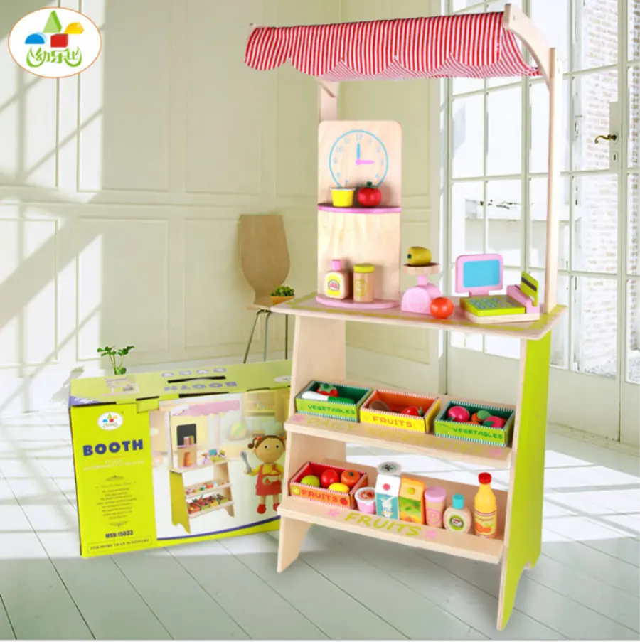 Superfície de brinquedos de madeira, brinquedo infantil de madeira, suporte de frutas, loja de frutas, jogo de corte