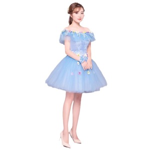 Women's Off Shoulder Floral Tulle Dress Short Stage Performance Gown For Wedding And Arts Exams Blue - Product Image 5