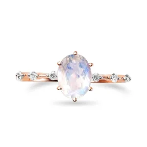 gioielli argento 925 Jewelry Aaa Zircon Claw Setting Moonstone 14K Gold Plated Ring For Custom Natural Gemstones Set