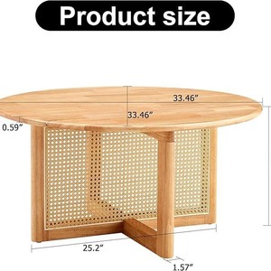 Mesa pequeña para sala de estar Fengjia, mesa de café de ratán, estilo japonés, popular en línea, redonda, de madera maciza, para apartamento pequeño - Product Image 3