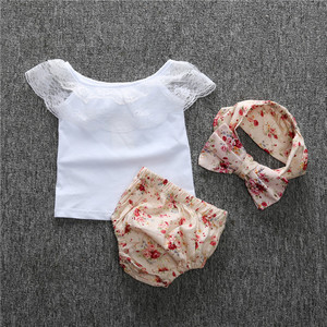 Ensemble de vêtements pour bébé nouveau-né avec col en dentelle, imprimé pour enfants, vente en gros - Product Image 2