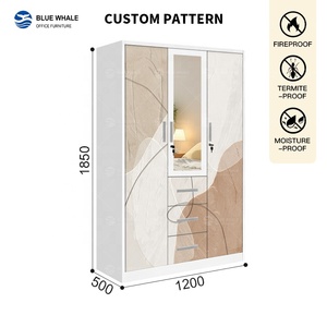 Armario de Almacenamiento <span class=keywords><strong>con</strong></span> <span class=keywords><strong>Espejo</strong></span>, 3 Puertas Batientes, <span class=keywords><strong>con</strong></span> Cajones, Armario de Hierro, Armario Metálico, Impresión de Patrones Personalizados, Armario de Acero - Product Image 2