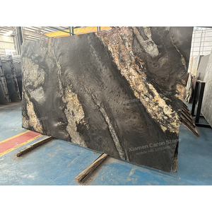 Natural Real Black with Grey White Gold Veins <strong>Granite</strong> Stone <strong>Slab</strong> Brushed Leather for Counter Cabinet bar Cook Top - Product Image 6