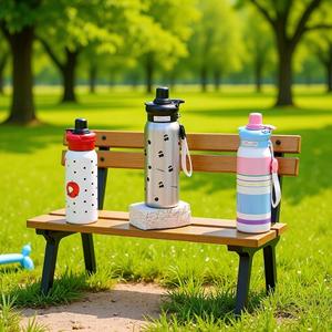 Botella de Agua de Acero Inoxidable Happy Time de 500 ml, Doble Pared Aislada, Portátil, para Exteriores, con Pajita - Product Image 3