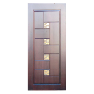 Puerta de Entrada GA-19G Golden Aero Moderna para Villa, Exterior en Madera de Teca Color Chocolate Cereza, Núcleo Sólido, con Vidrio Teñido - Product Image 3