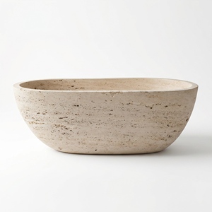 อ่างอาบน้ำหรูหราสั่งทำพิเศษสไตล์โมเดิร์น หินอ่อนโรมันแท้/หินอ่อนทราเวอร์ทีนโรมาโน แบบตั้งพื้นสำหรับแช่ตัวในห้องน้ำ วิลล่า โรงแรม - Product Image 2