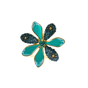 Crystal Flower <b>Ring</b> 316L Stainless Steel PVD <b>Gold</b> Plating Sustainable Resistant Jewelry - Product Image 2