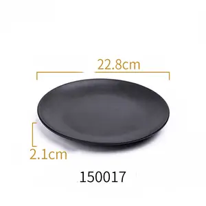 Solid Black Plastic Geschirr Teller Set Geschirr Geschirr Restaurant Barbecue Steak Teller Haushalt Melamin Abendessen Gerichte