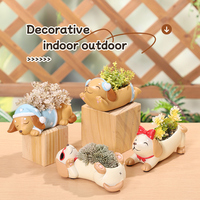 Jolie jardinière en résine en forme de chien teckel, pot de fleurs de dessin animé, récipient pour plantes succulentes, décoration de bureau à domicile, ornement ludique, cadeau pour les amoureux des chiens