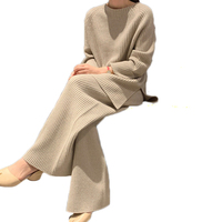 Ensemble de vêtements en cachemire pour femmes, pull à col rond et pantalon en tricot