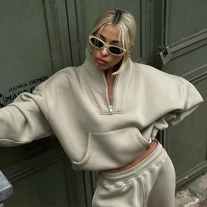 <span class=keywords><strong>Felpa</strong></span> da <span class=keywords><strong>Donna</strong></span> Personalizzabile a Partire da Basso MOQ Pullover <span class=keywords><strong>Oversize</strong></span> con Collo a Un Quarto di Zip Pannelli e Spalle Scivolate - Product Image 1