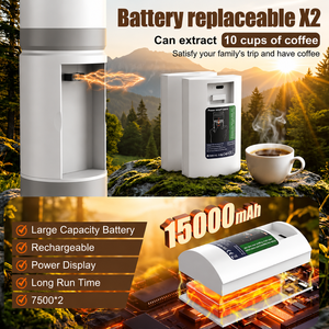 Machine à expresso de voyage haut de gamme avec 2 batteries de rechange détachables, indicateur de température numérique, auto-chauffante, cafetière rechargeable portable - Product Image 2