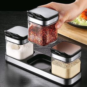 Barattolo per condimenti contenitore per spezie con coperchi e cucchiai in acciaio inossidabile 304 contenitori in vetro vasi per condimenti contenitore per <span class=keywords><strong>sale</strong></span> <span class=keywords><strong>zucchero</strong></span> B - Product Image 4
