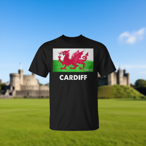 T-shirt Cardiff Wales nera unisex per adulti, taglia media, design con bandiera del drago - Product Image 4