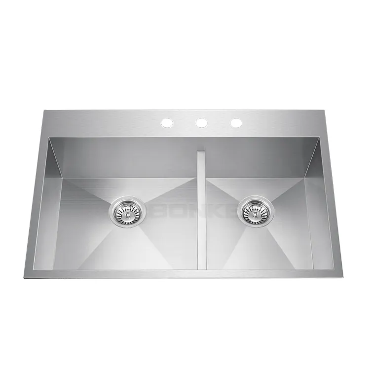Double Basin Kitchen 304 Stainless Steel Topmount Sink Faucet Handmade Kitchen Sink Basin