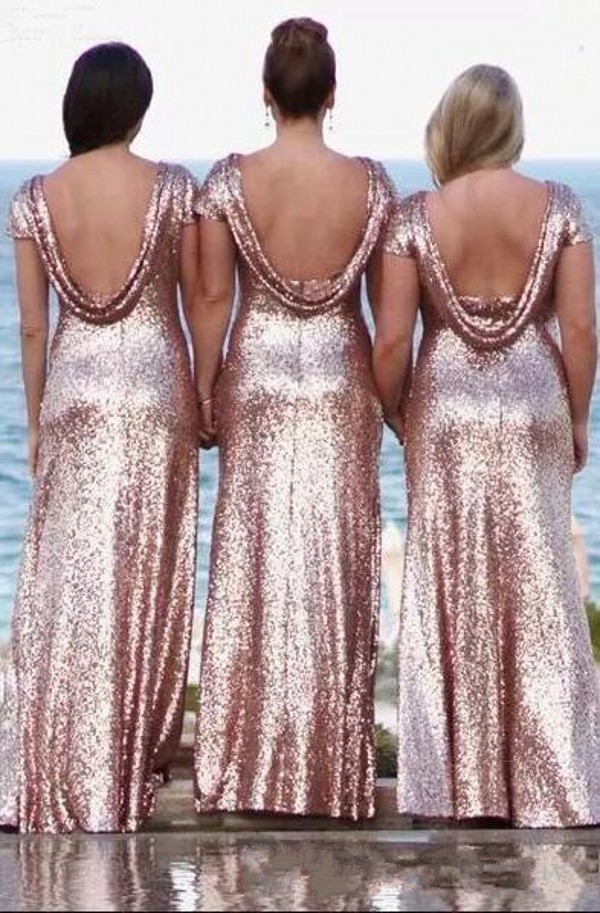 Rose Gold Sequined Long Matron of Honor Dresses for Weddings | Elegant Rose  Gold Bridal Attire for Special Occasions