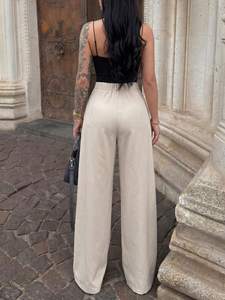 <span class=keywords><strong>Pantaloni</strong></span> Palazzo a Vita Alta su Misura, <span class=keywords><strong>Pantaloni</strong></span> <span class=keywords><strong>Larghi</strong></span> Beige Plissettati <span class=keywords><strong>con</strong></span> Vita Pieghevole, per Uso Professionale e Cerimonie - Product Image 2
