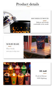 Vaso de Plástico Reutilizable de Pared Simple, Ecológico y de Grado Alimenticio, con Juguete en la Tapa con Función de Luz y Pajita para Fiestas - Product Image 5